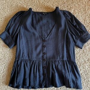 Madewell Peplum Puff Sleeve Top in Navy, Size Small